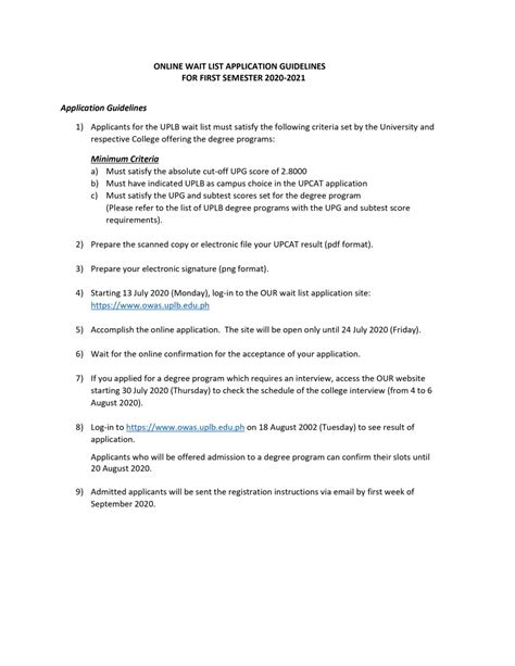 uplb dpwas|ONLINE WAIT LIST APPLICATION GUIDELINES FOR FIRST .